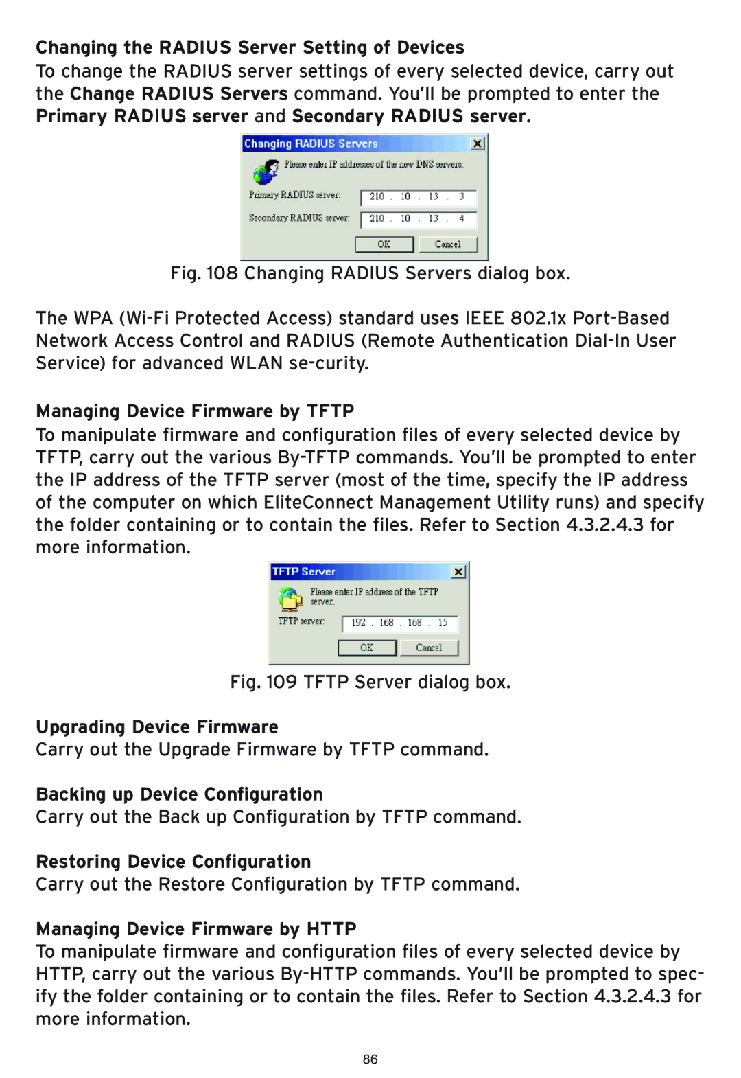 SMC Networks SMC2586W-G manual Changing the Radius Server Setting of Devices, Managing Device Firmware by Tftp 