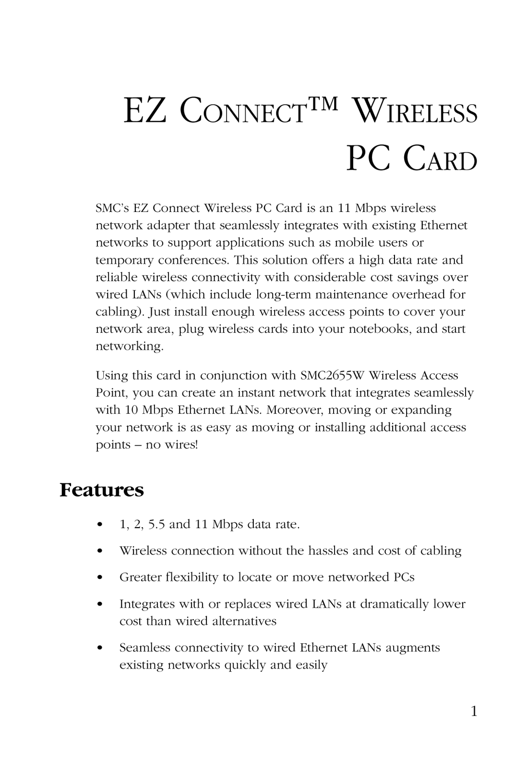 SMC Networks SMC2632W manual EZ Connect Wireless, Features 