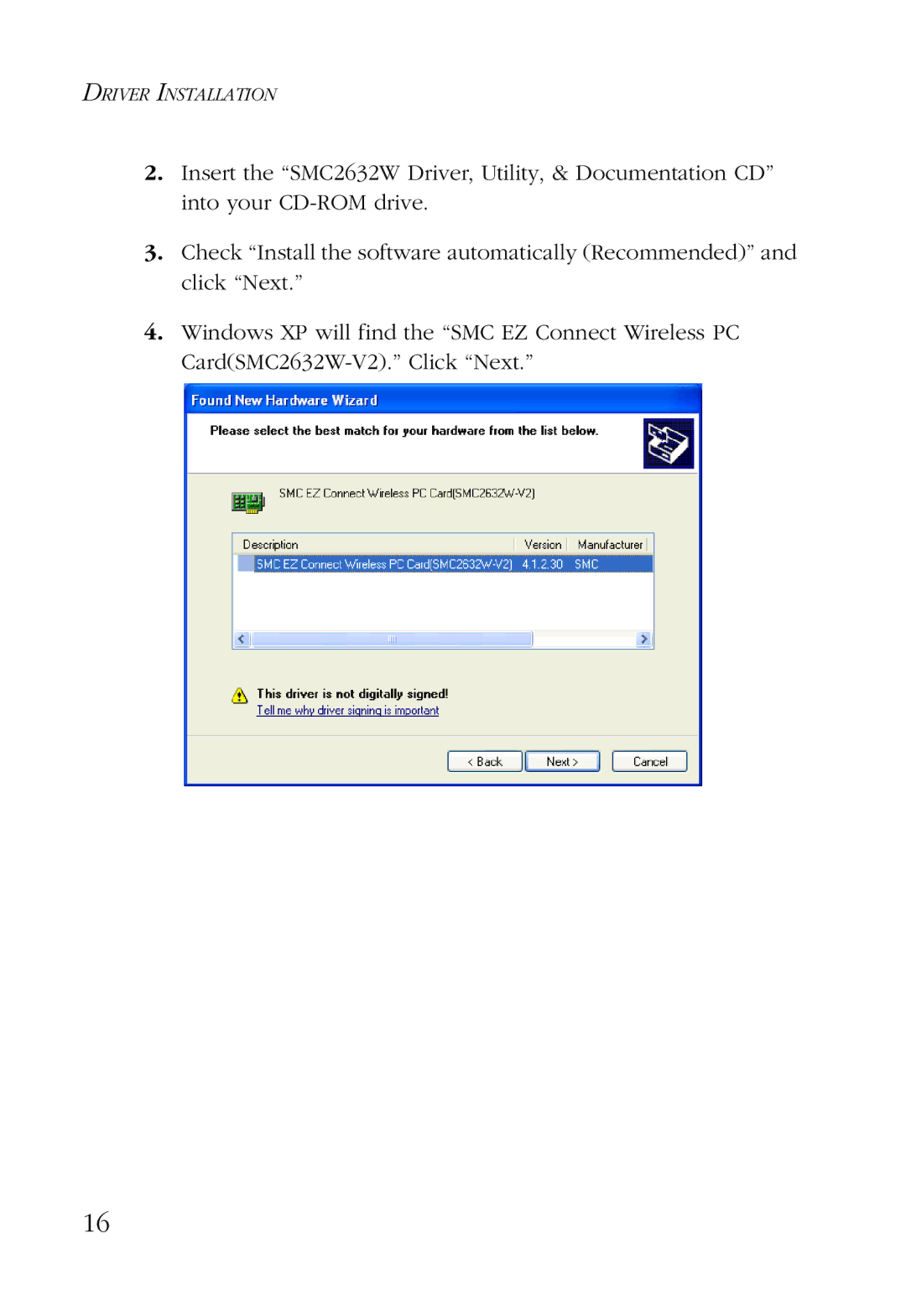 SMC Networks SMC2632W manual Driver Installation 