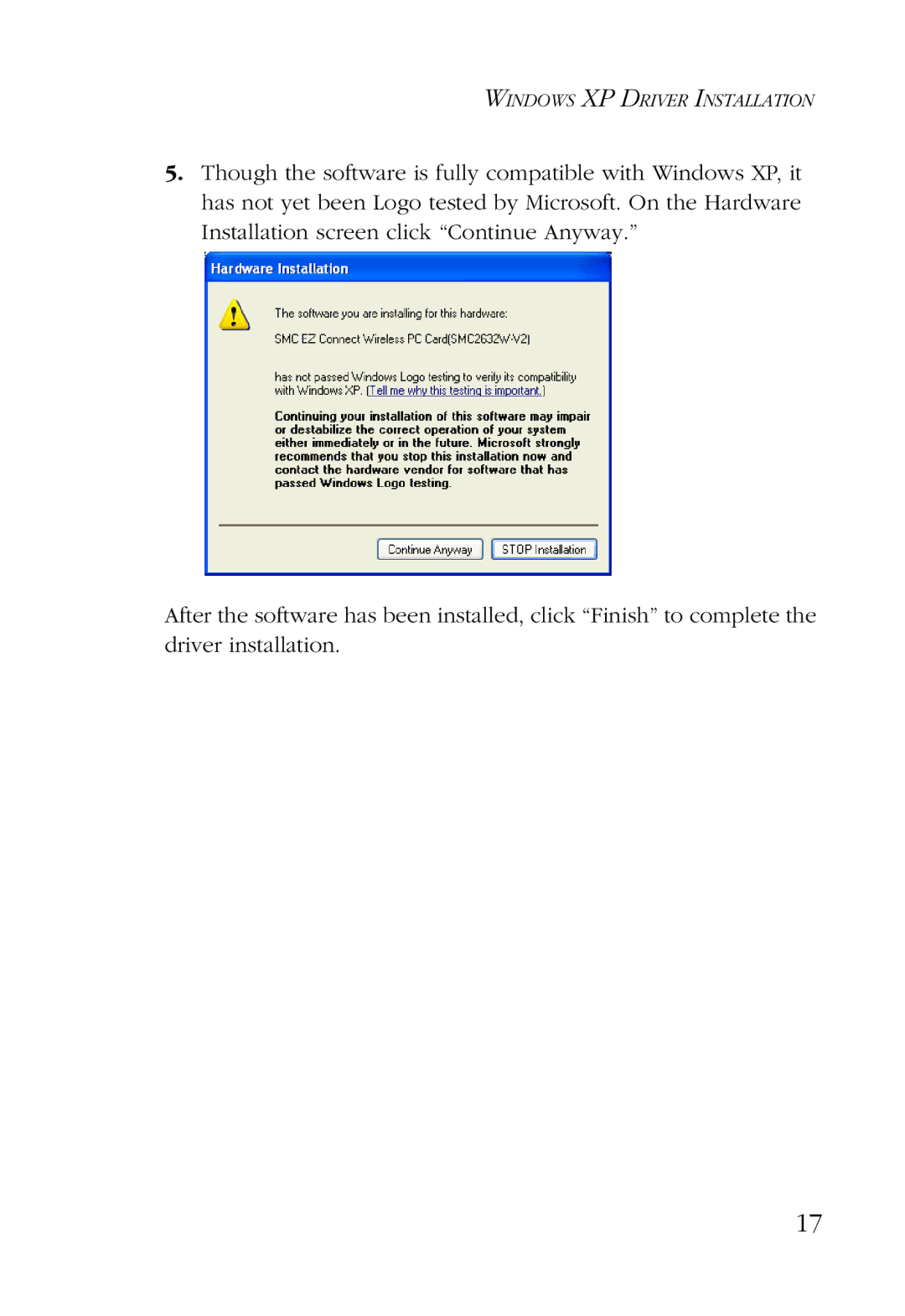 SMC Networks SMC2632W manual Windows XP Driver Installation 