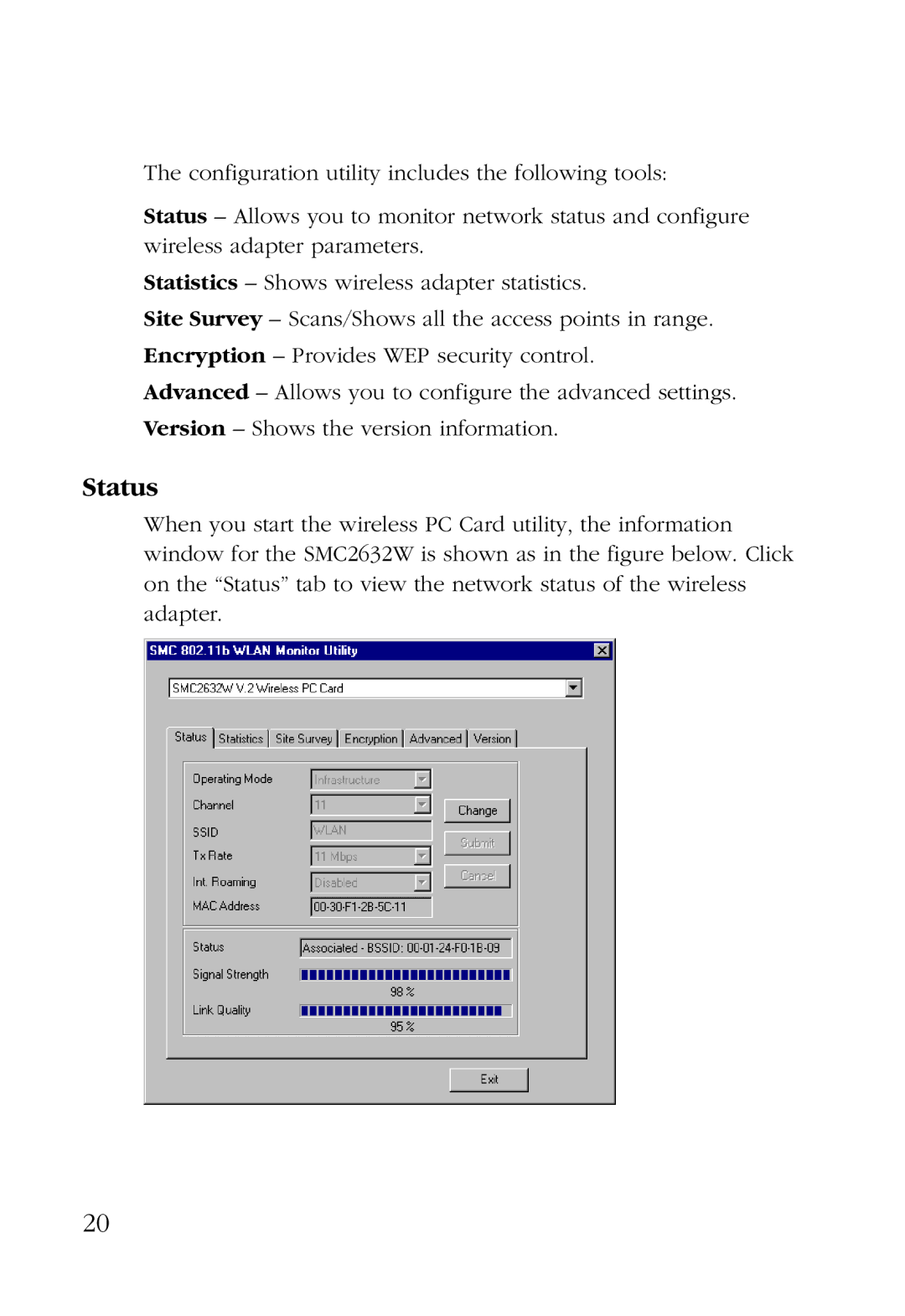 SMC Networks SMC2632W manual Status 