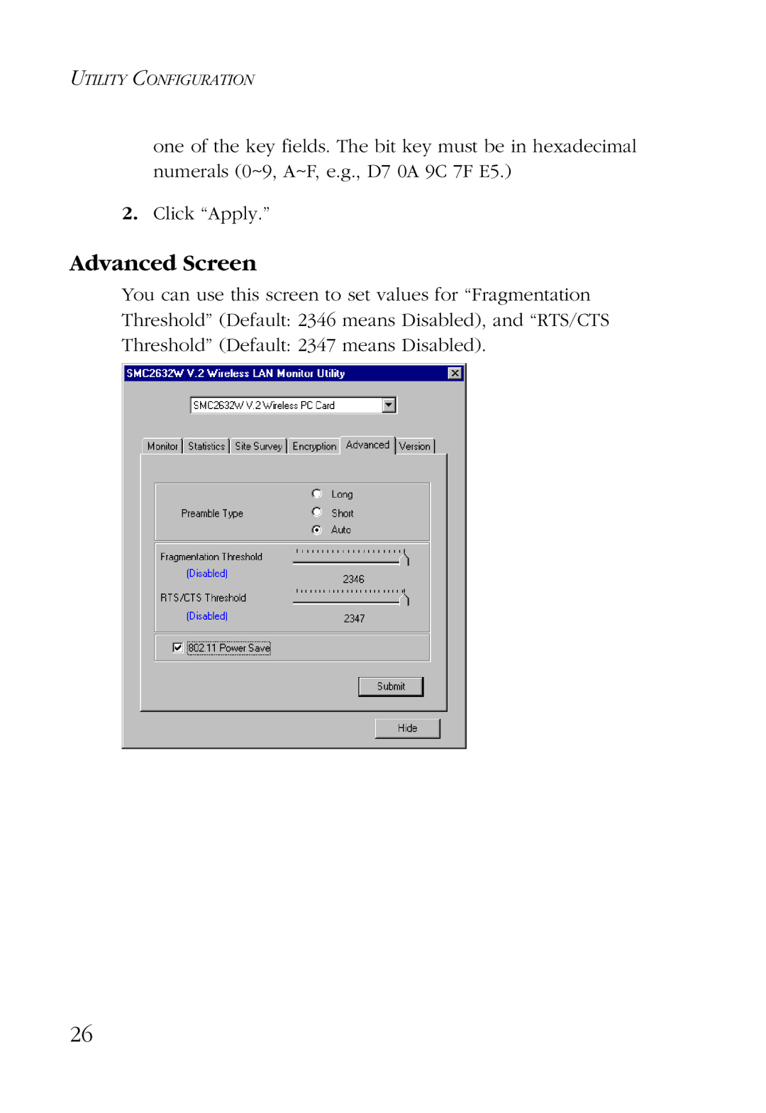 SMC Networks SMC2632W manual Advanced Screen 