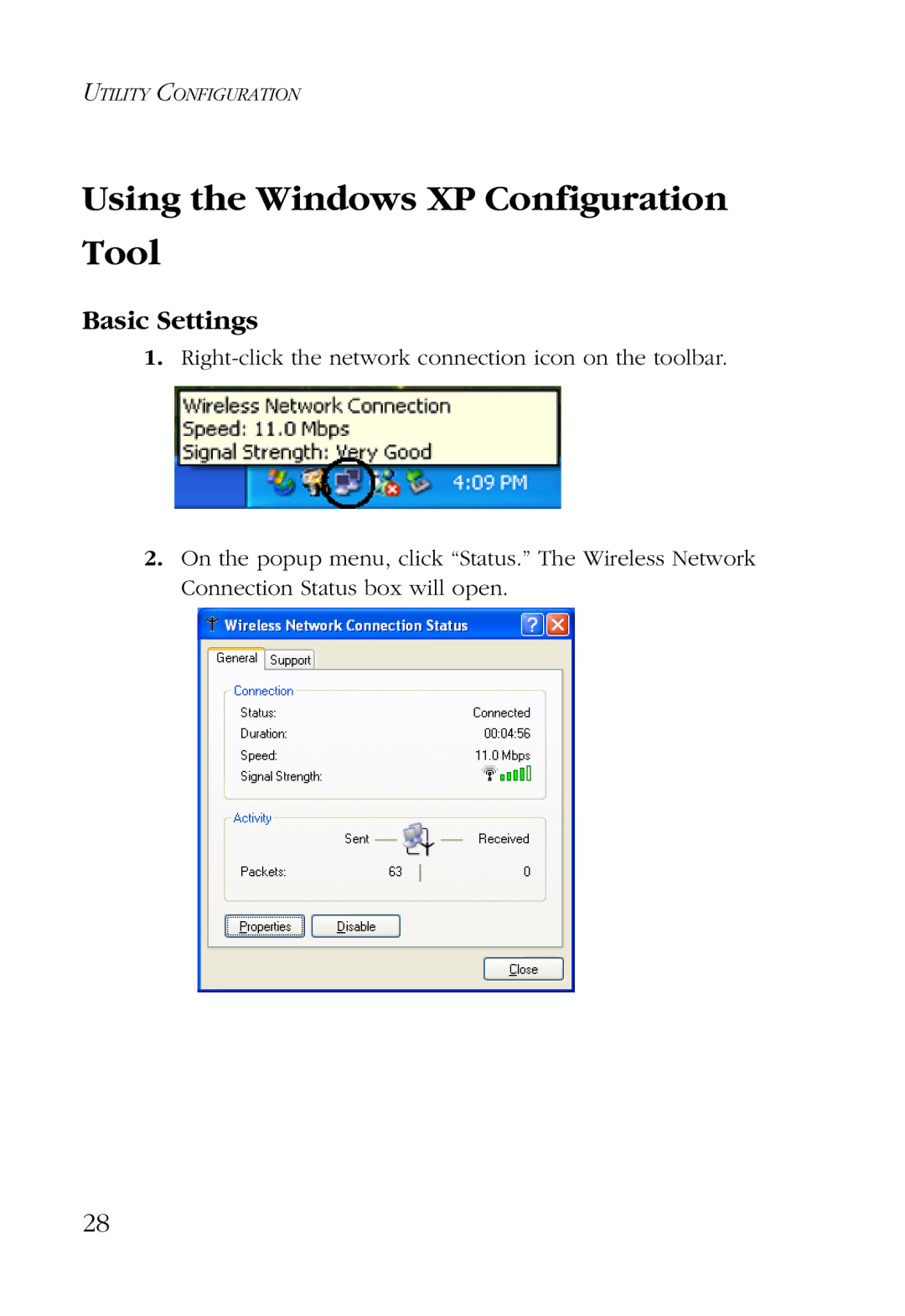 SMC Networks SMC2632W manual Using the Windows XP Configuration Tool, Basic Settings 