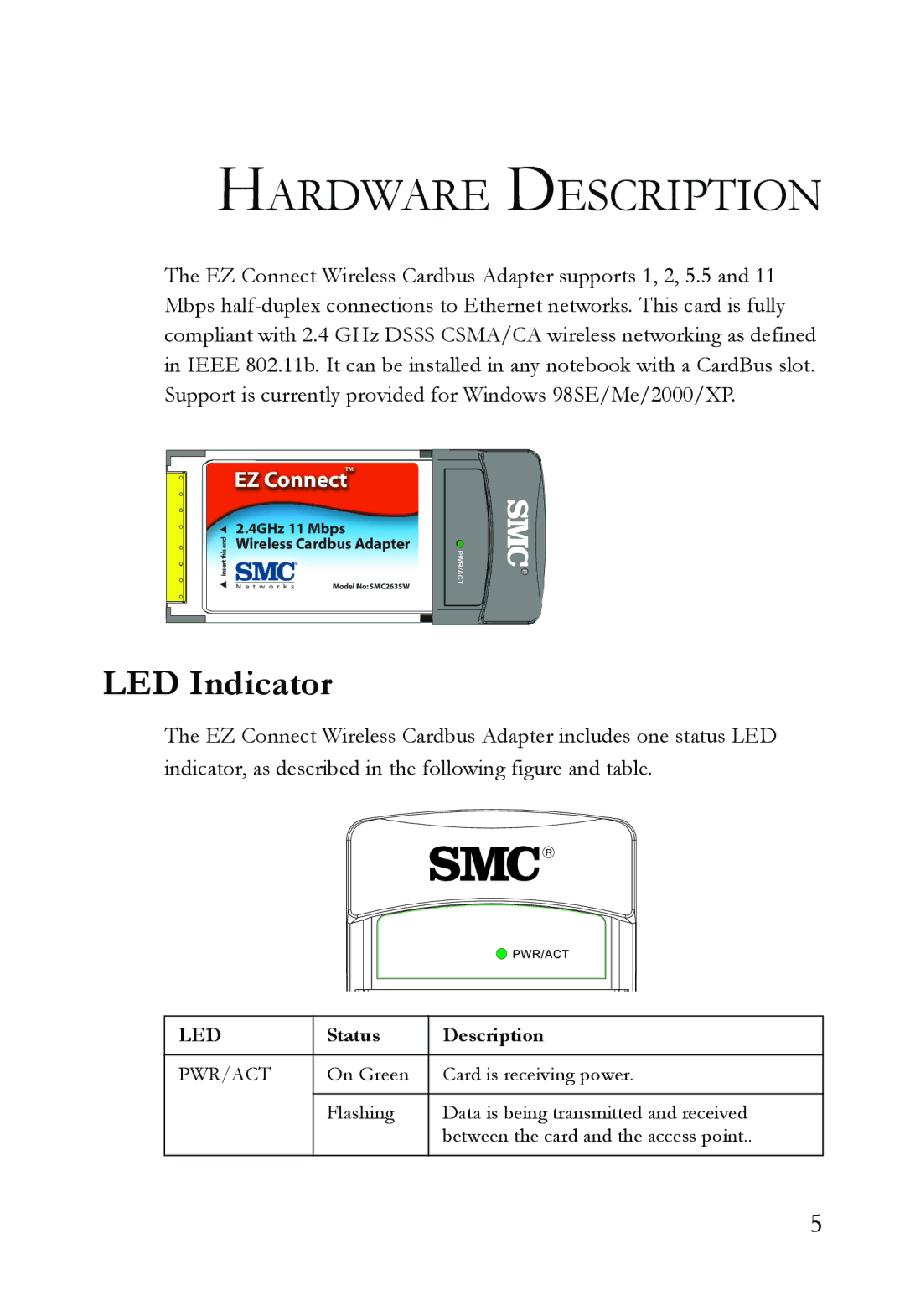 SMC Networks SMC2635W manual Hardware Description, LED Indicator 