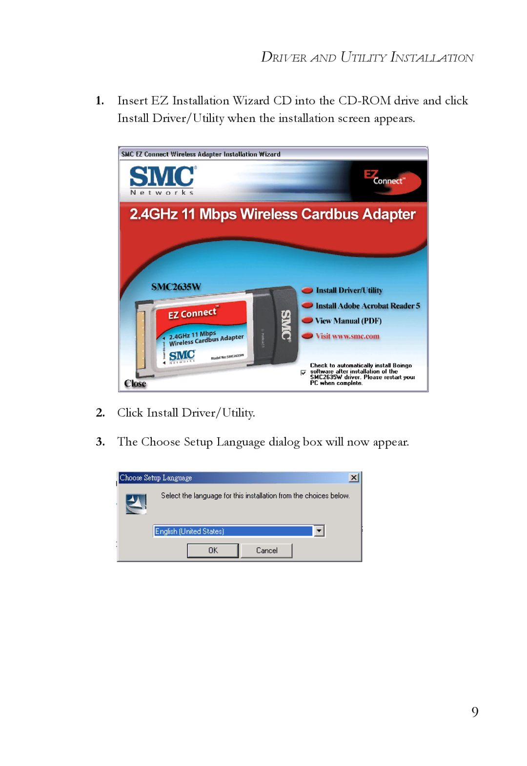 SMC Networks SMC2635W manual Driver and Utility Installation 