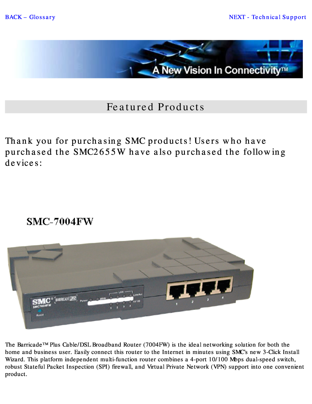 SMC Networks SMC2655W warranty Featured Products, BACK - Glossary 