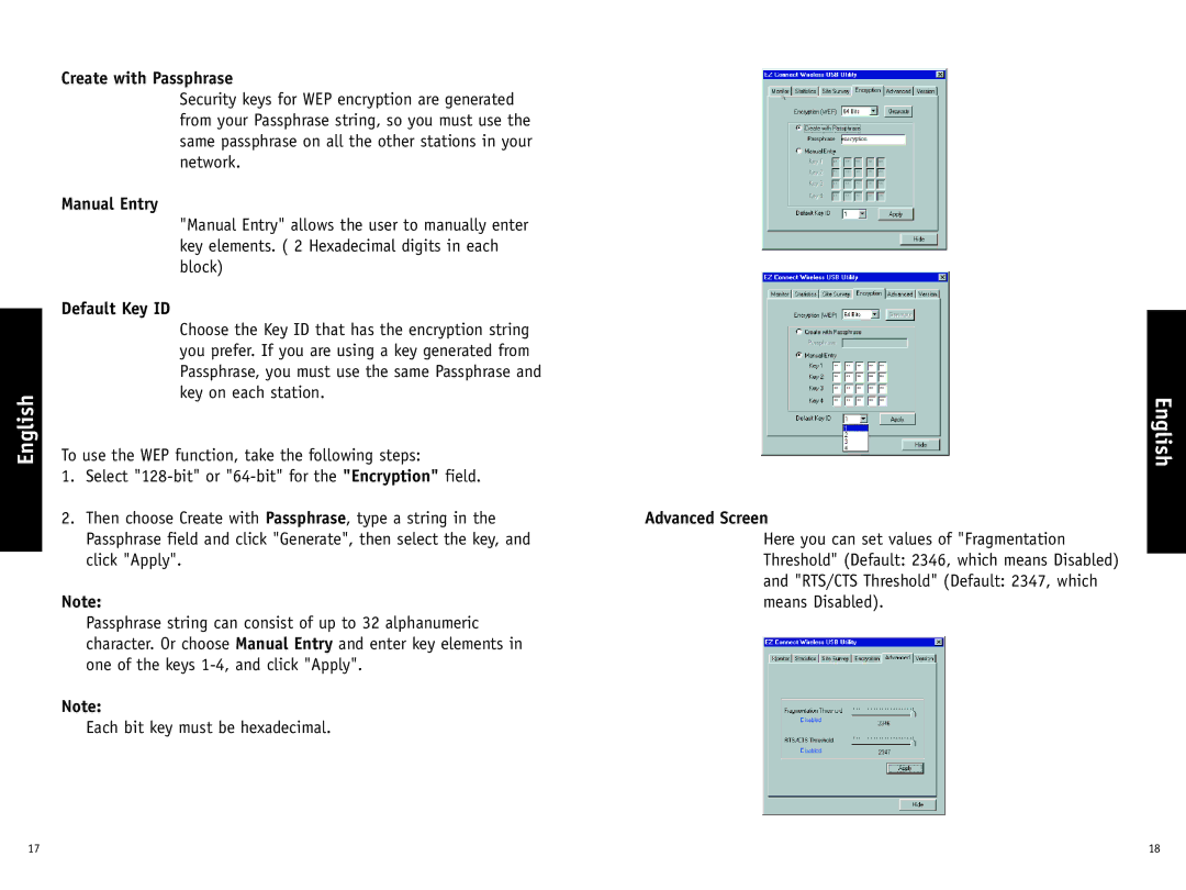 SMC Networks SMC2662W-AR manual Create with Passphrase, Manual Entry, Default Key ID, Advanced Screen 