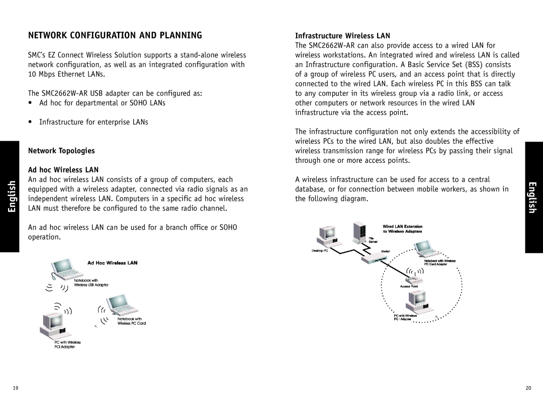 SMC Networks SMC2662W-AR manual Network Configuration and Planning, Network Topologies Ad hoc Wireless LAN 