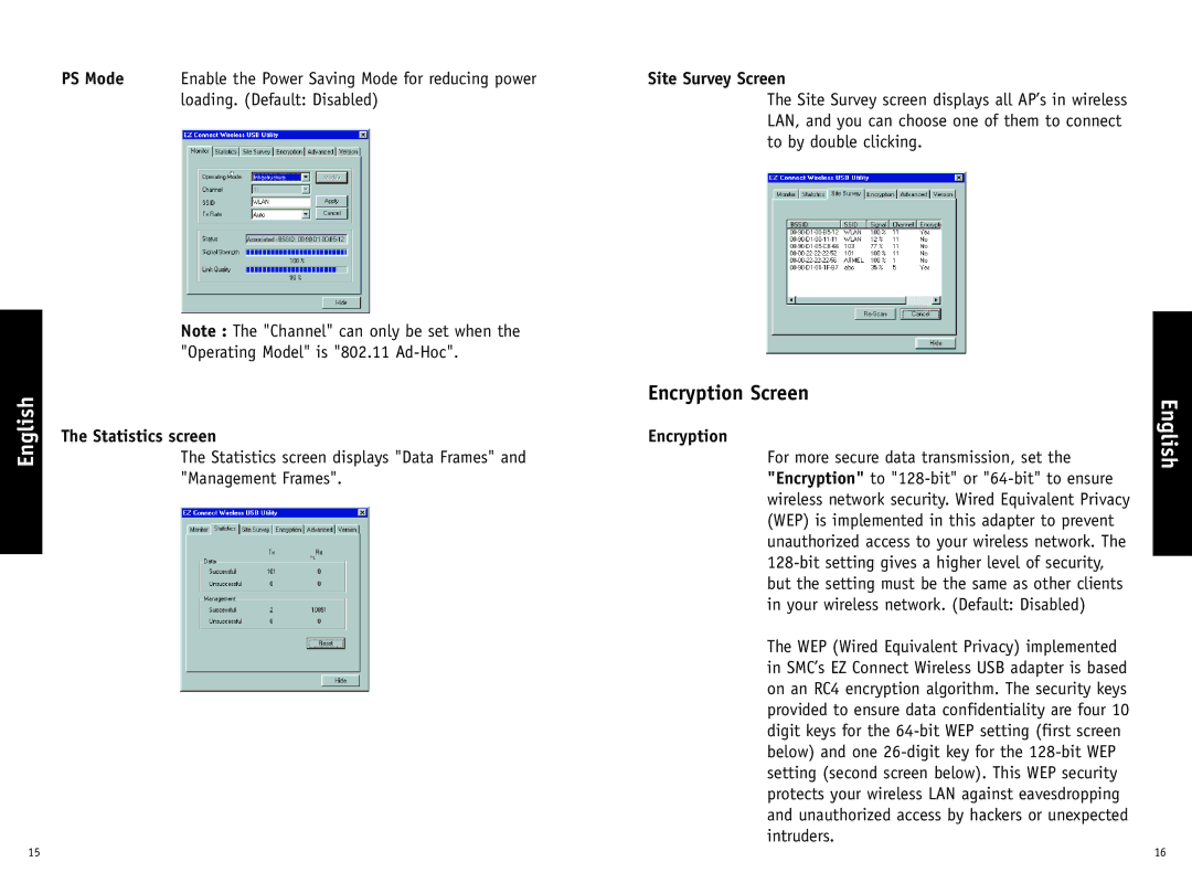 SMC Networks SMC2662W-AR manual Statistics screen, Site Survey Screen 