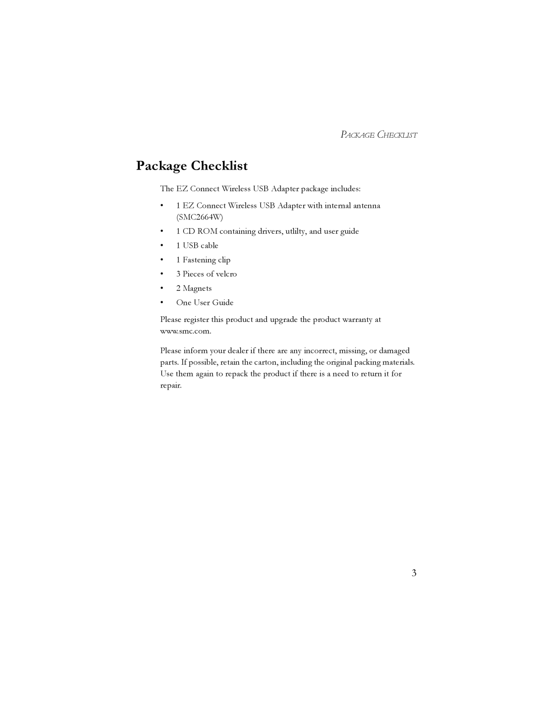 SMC Networks SMC2664W manual Package Checklist 