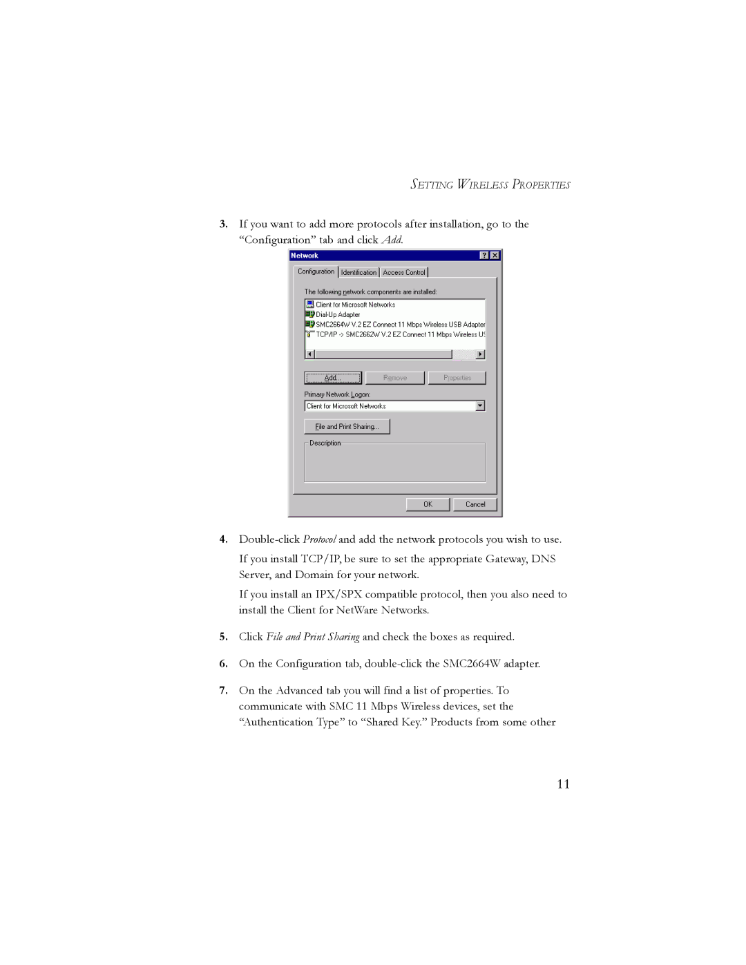 SMC Networks SMC2664W manual Setting Wireless Properties 