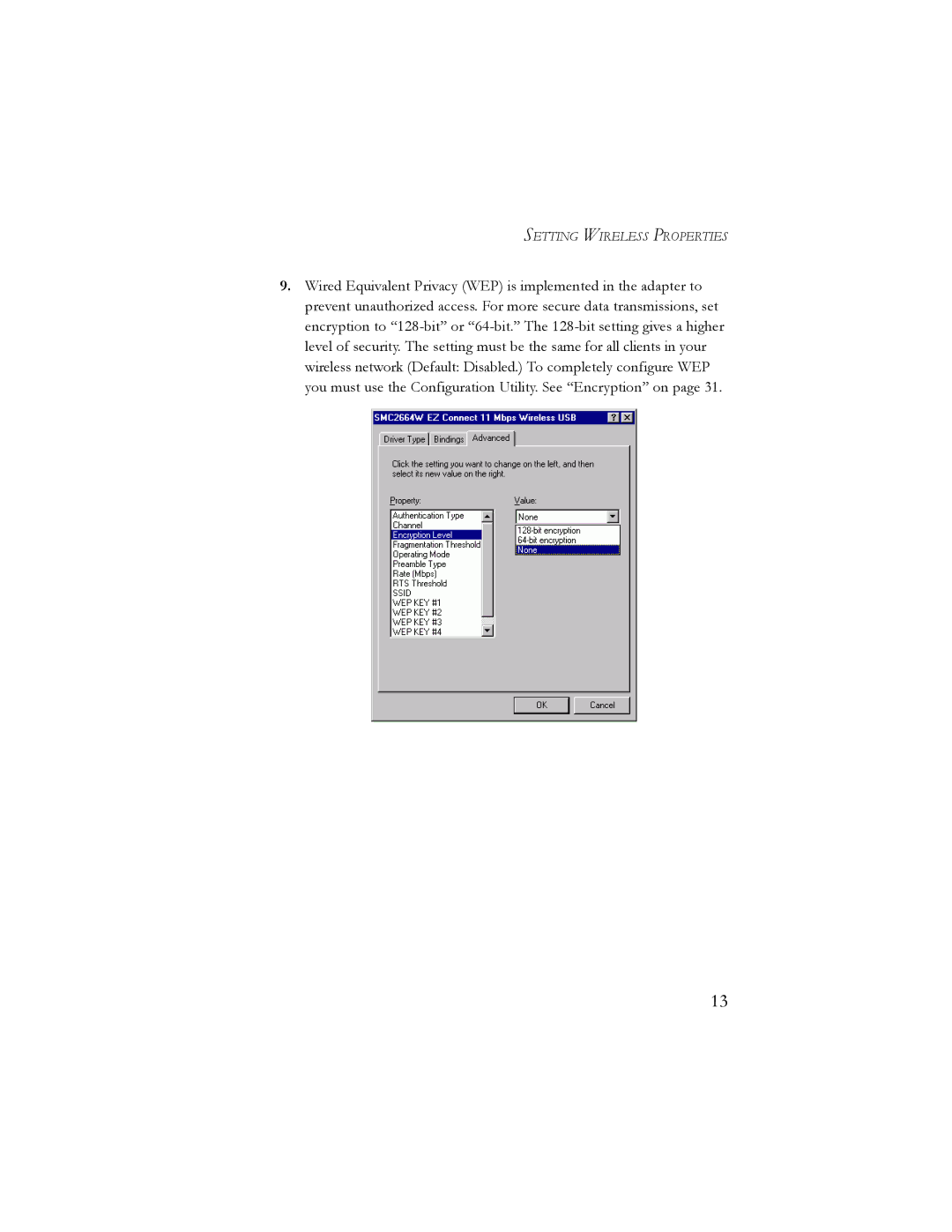 SMC Networks SMC2664W manual Setting Wireless Properties 