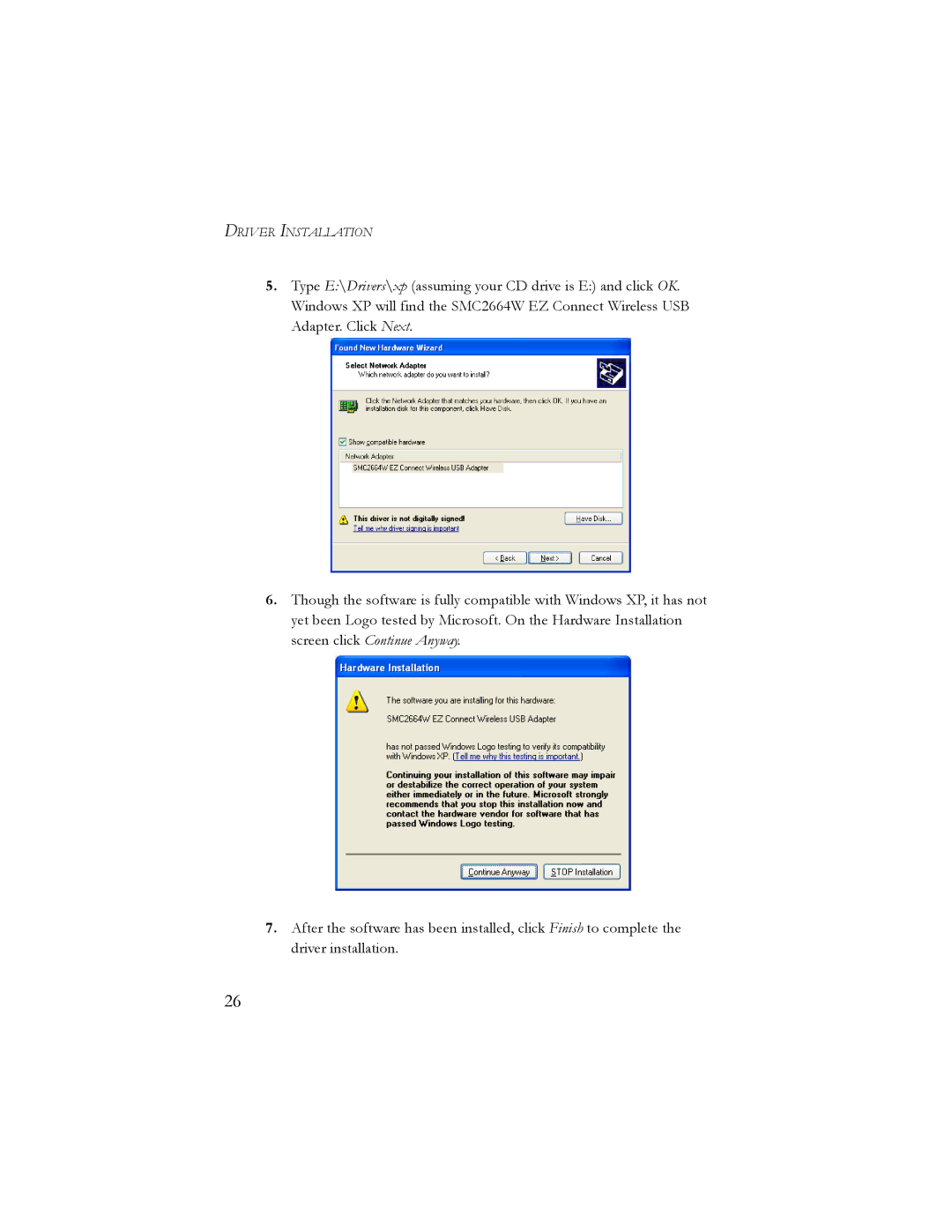 SMC Networks SMC2664W manual Driver Installation 