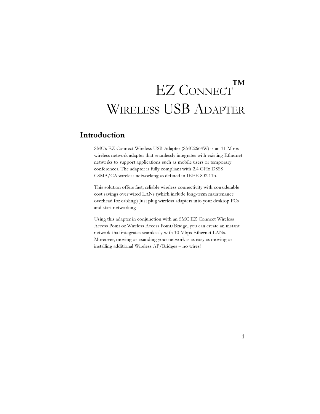 SMC Networks SMC2664W manual Ez Connect Wireless Usb Adapter, Introduction 