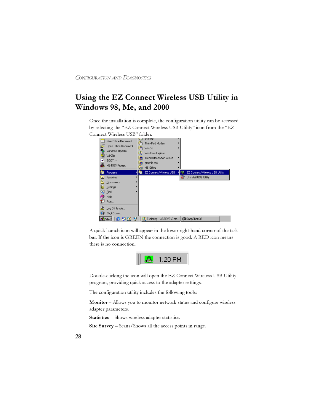 SMC Networks SMC2664W manual Using the EZ Connect Wireless USB Utility in Windows 98, Me, and 