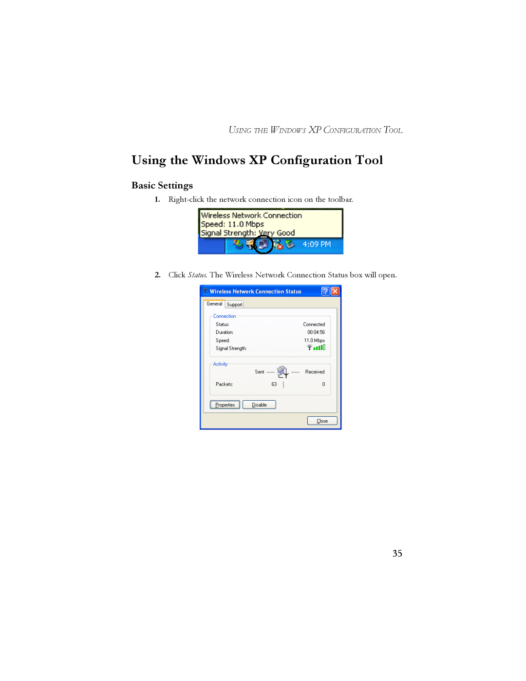 SMC Networks SMC2664W Using the Windows XP Configuration Tool, Basic Settings, Using The Windows Xp Configuration Tool 