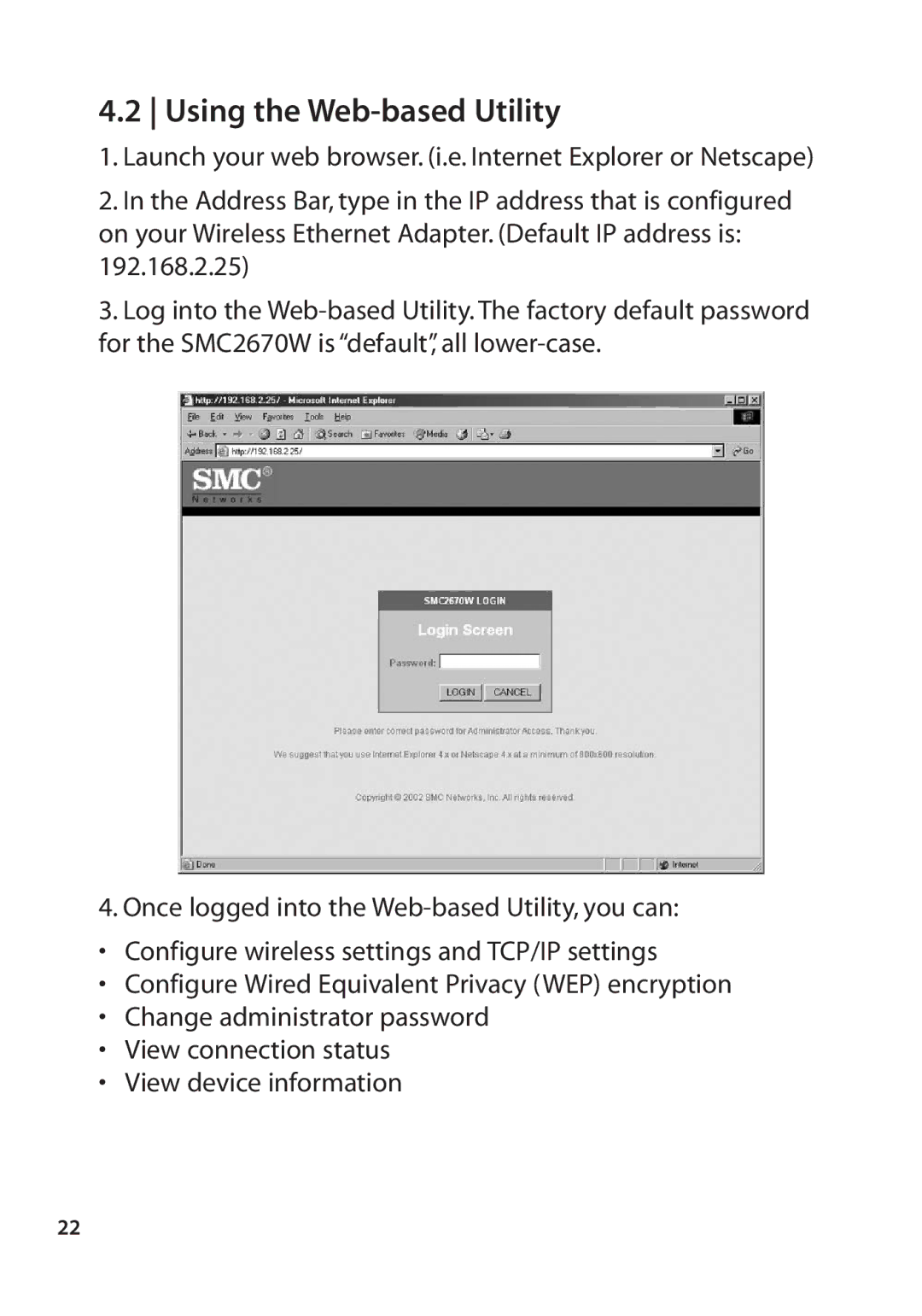 SMC Networks SMC2670W manual Using the Web-based Utility 