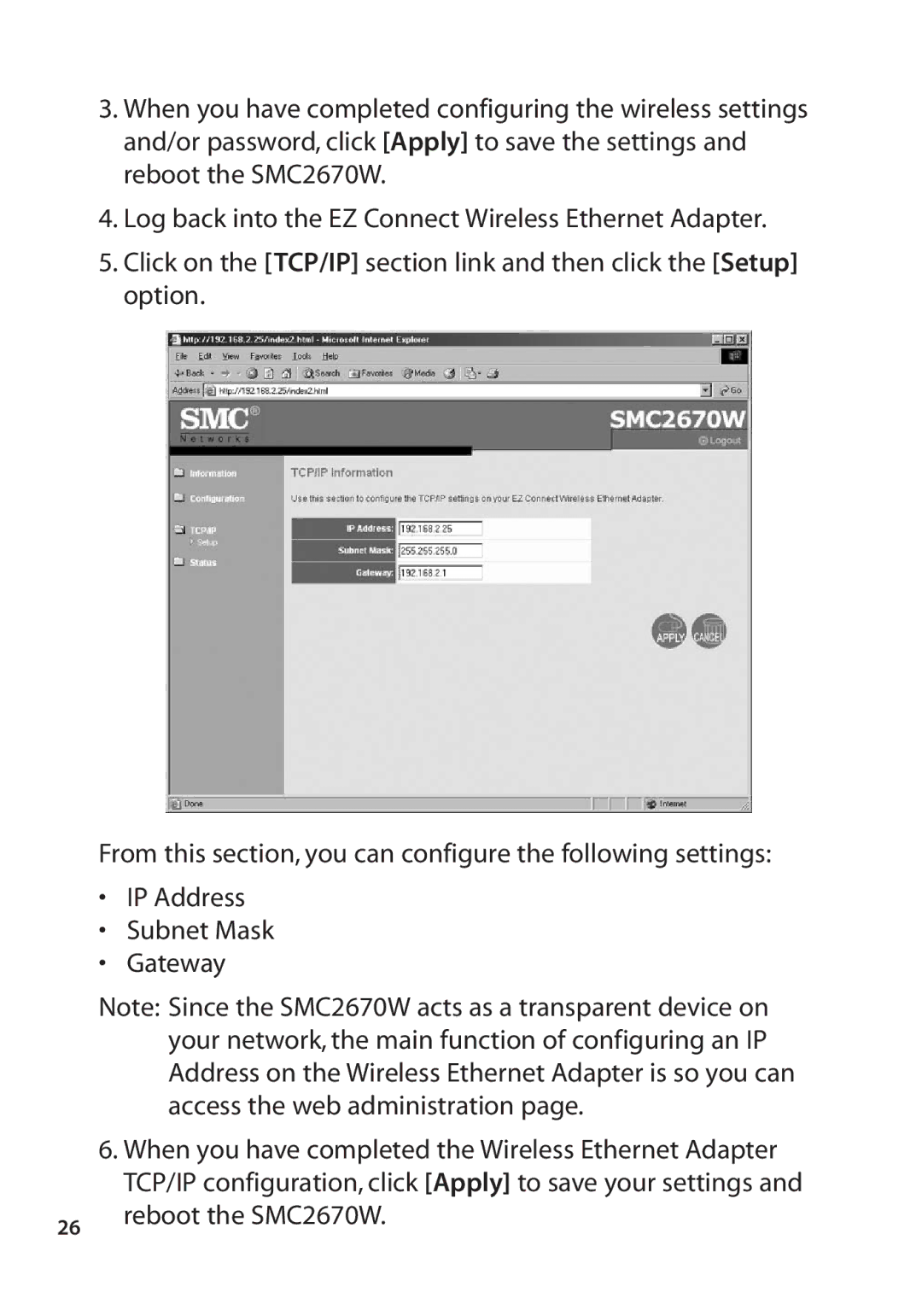 SMC Networks manual Reboot the SMC2670W 