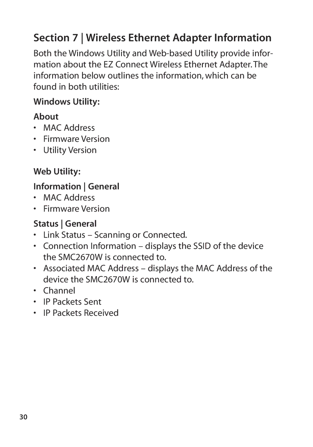 SMC Networks SMC2670W manual Wireless Ethernet Adapter Information 