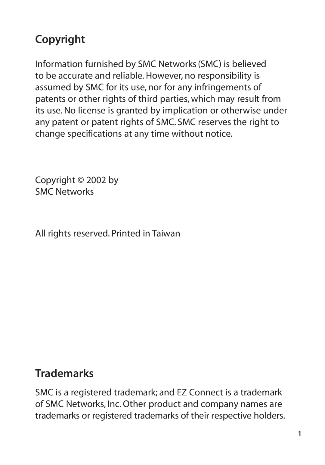 SMC Networks SMC2670W manual Copyright, Trademarks 