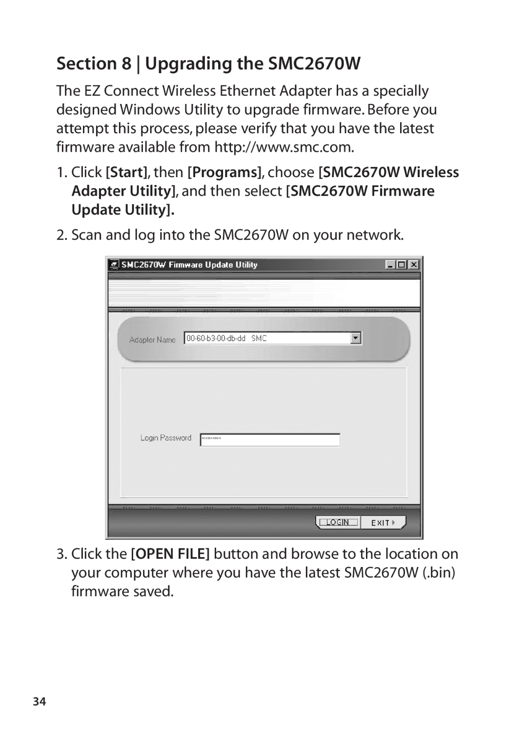 SMC Networks manual Upgrading the SMC2670W 