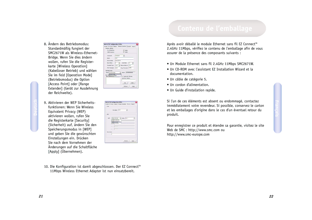 SMC Networks SMC2671W manual Contenu de l’emballage 