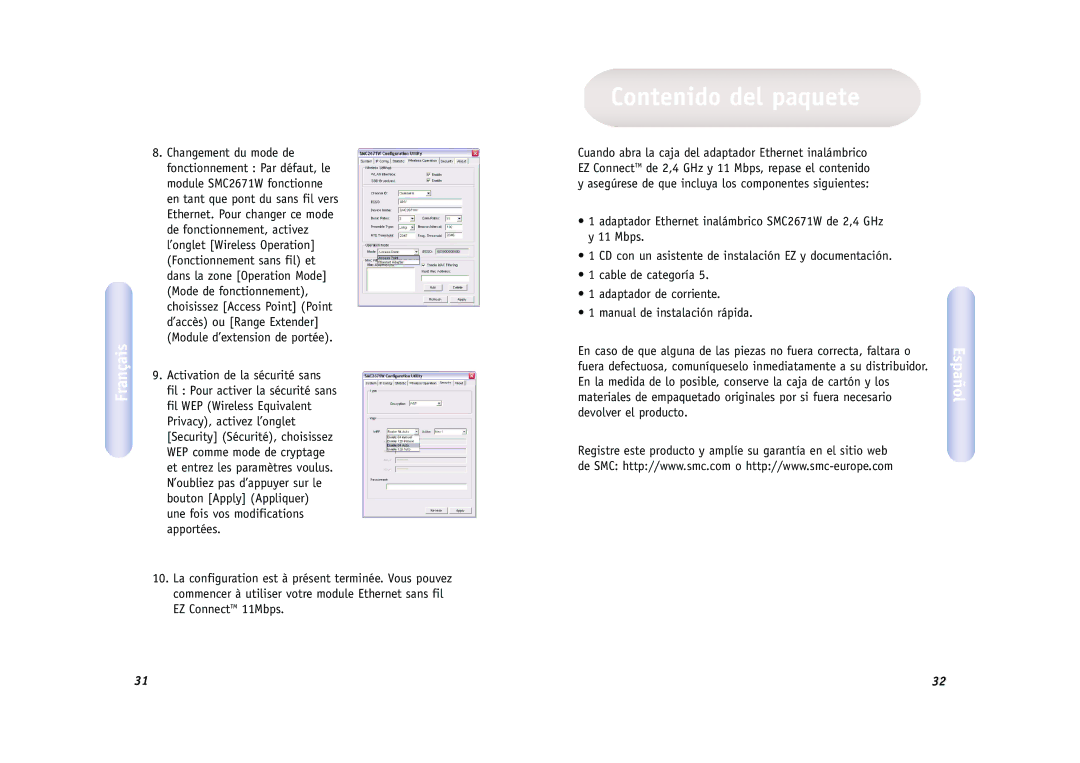 SMC Networks SMC2671W manual Contenido del paquete 