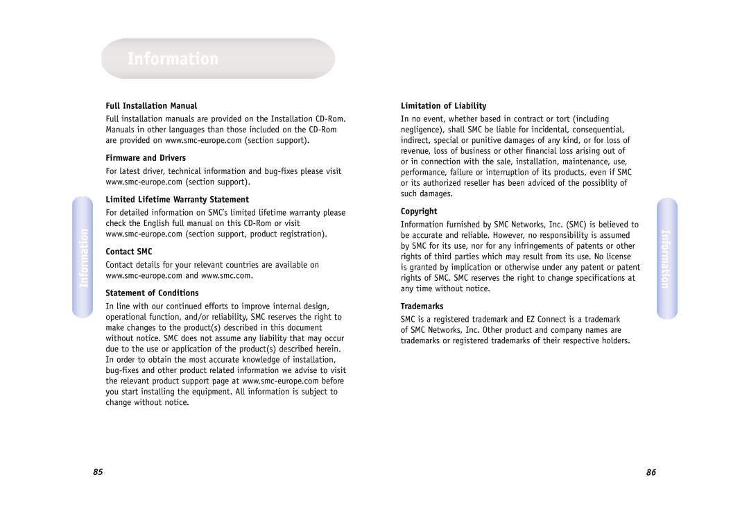 SMC Networks SMC2671W manual Information 