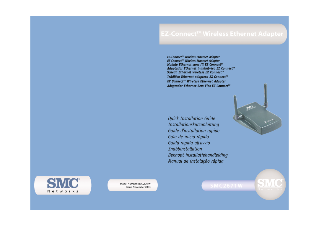 SMC Networks SMC2671W manual EZ-ConnectTM Wireless Ethernet Adapter, S M C 2 6 7 1 W 
