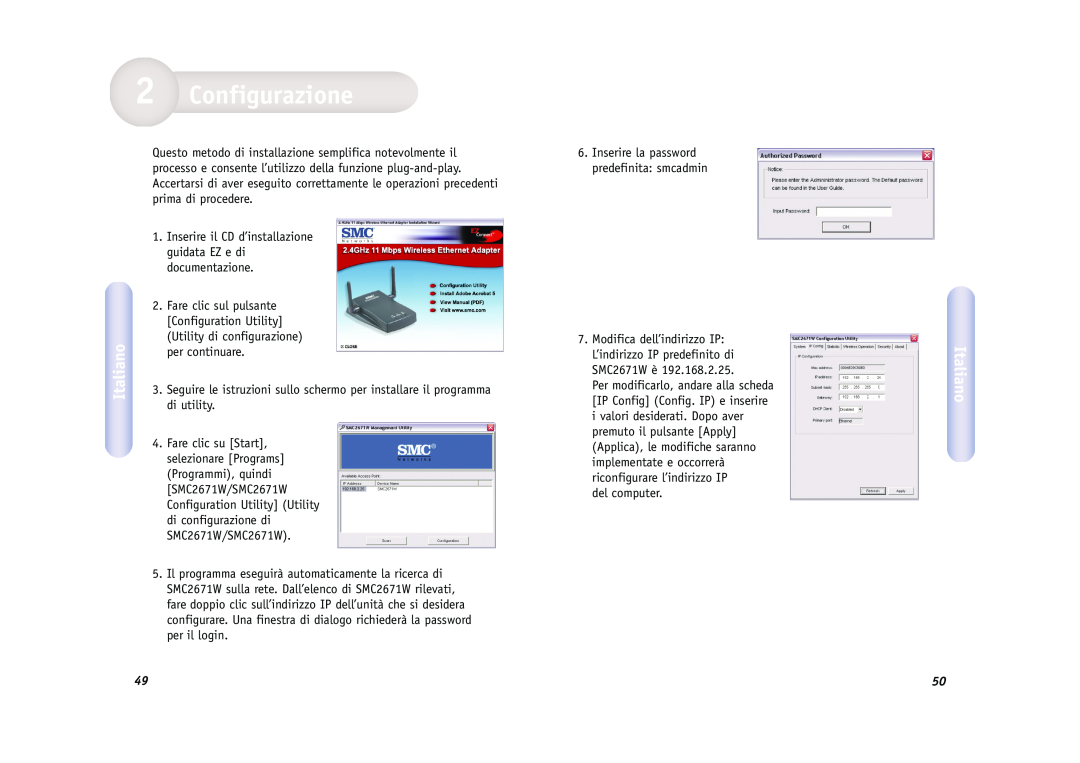 SMC Networks SMC2671W manual Configurazione, Italiano, Accertarsi di aver eseguito correttamente le operazioni precedenti 