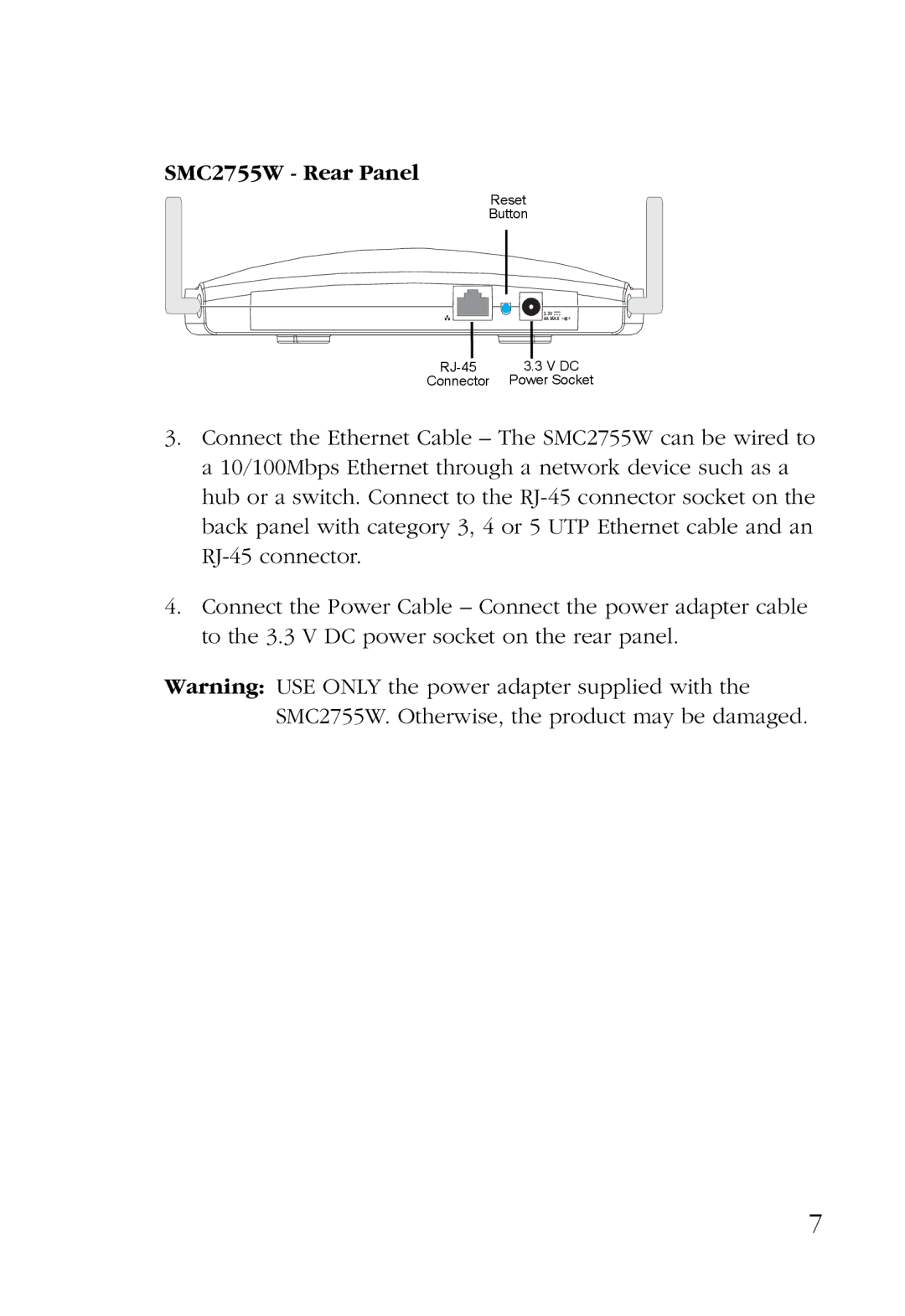 SMC Networks manual SMC2755W Rear Panel 