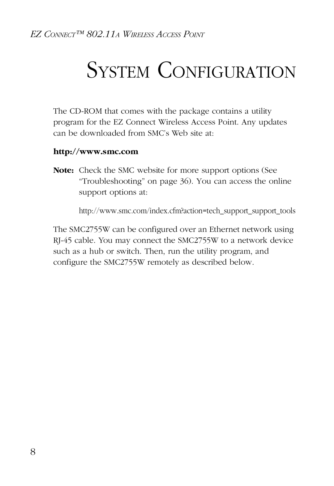 SMC Networks SMC2755W manual System Configuration 