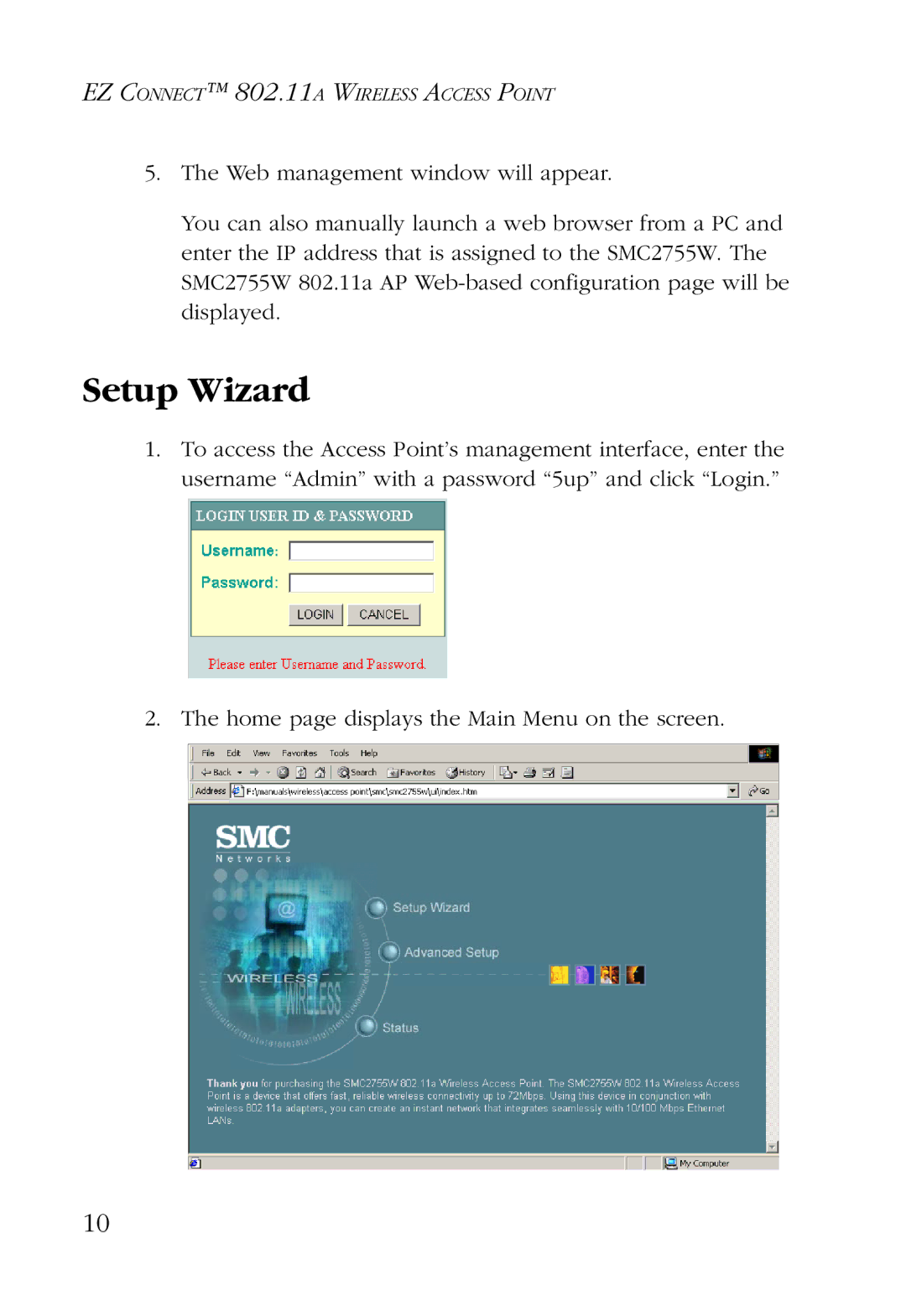 SMC Networks SMC2755W manual Setup Wizard 