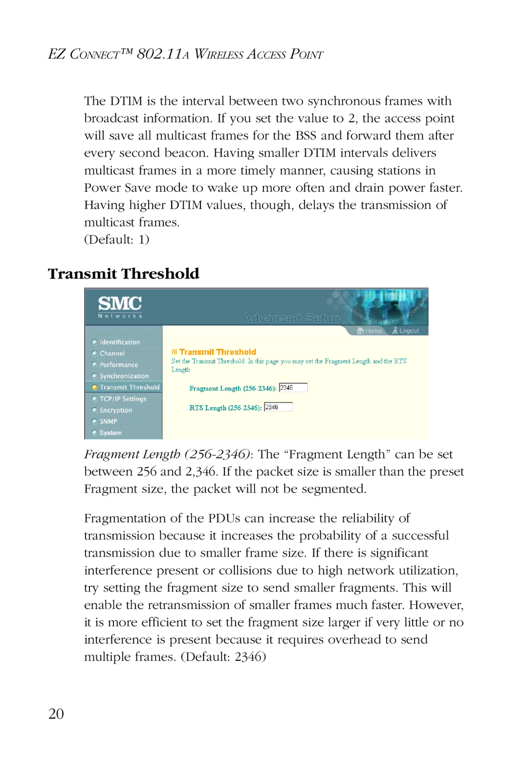 SMC Networks SMC2755W manual Transmit Threshold 