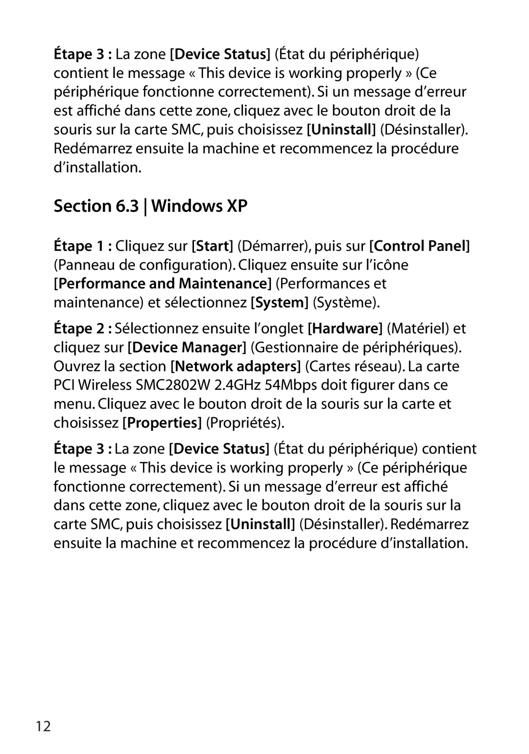 SMC Networks SMC2802W manual Windows XP 