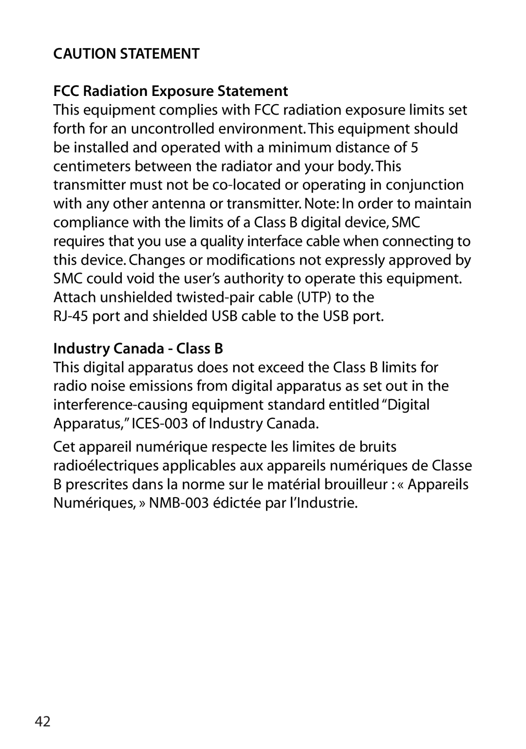 SMC Networks SMC2802W manual FCC Radiation Exposure Statement 