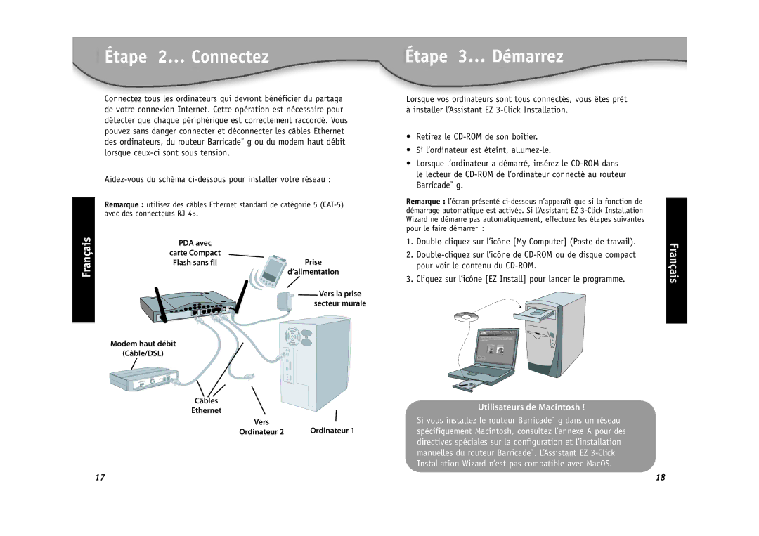 SMC Networks SMC2804WBR installation manual Étape 2… Connectez, Étape 3… Démarrez, Français 