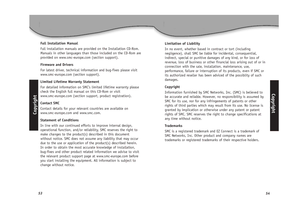 SMC Networks SMC2804WBR installation manual Copyright, Trademarks 