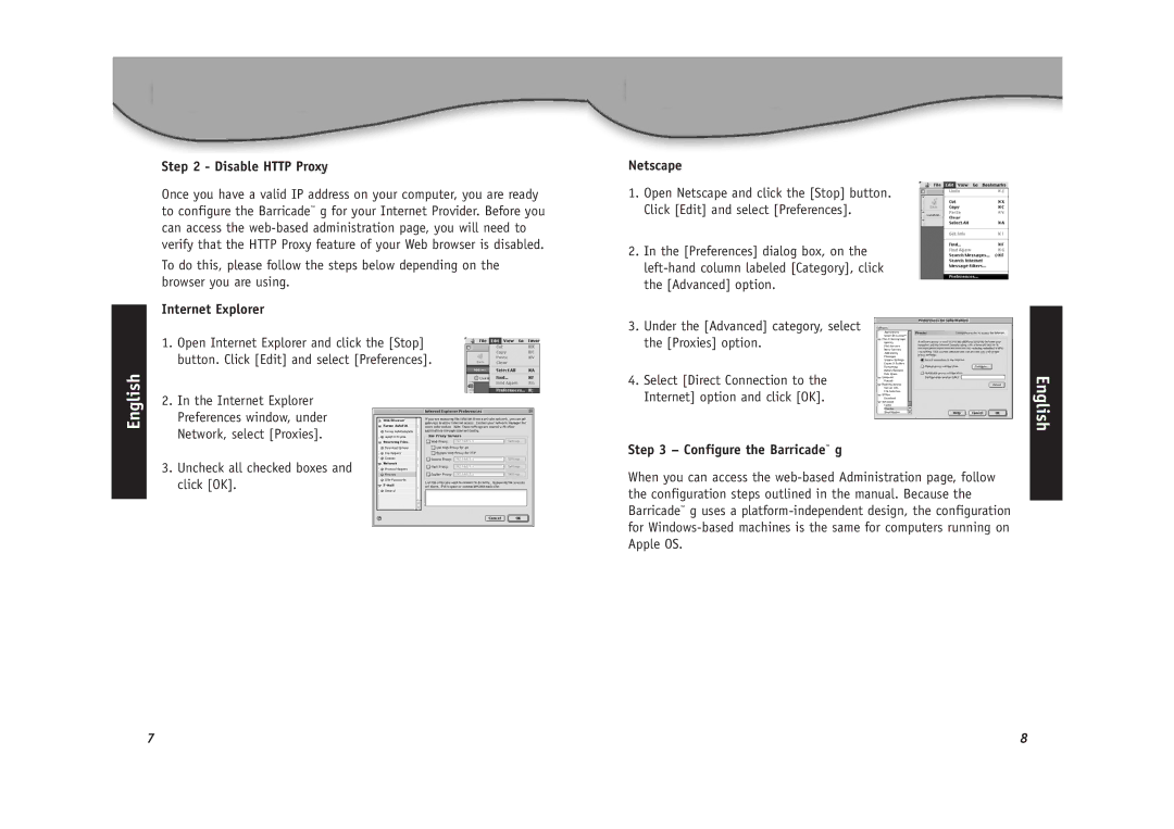 SMC Networks SMC2804WBR Disable Http Proxy, Internet Explorer, Uncheck all checked boxes and click OK, Netscape 