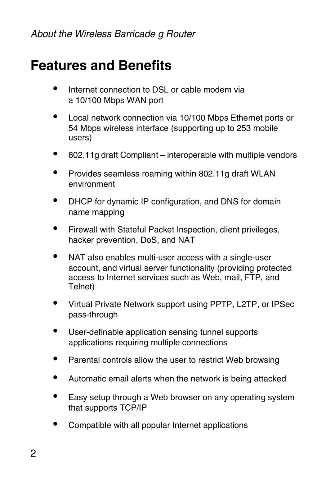 SMC Networks SMC2804WBR38 manual Features and Benefits 