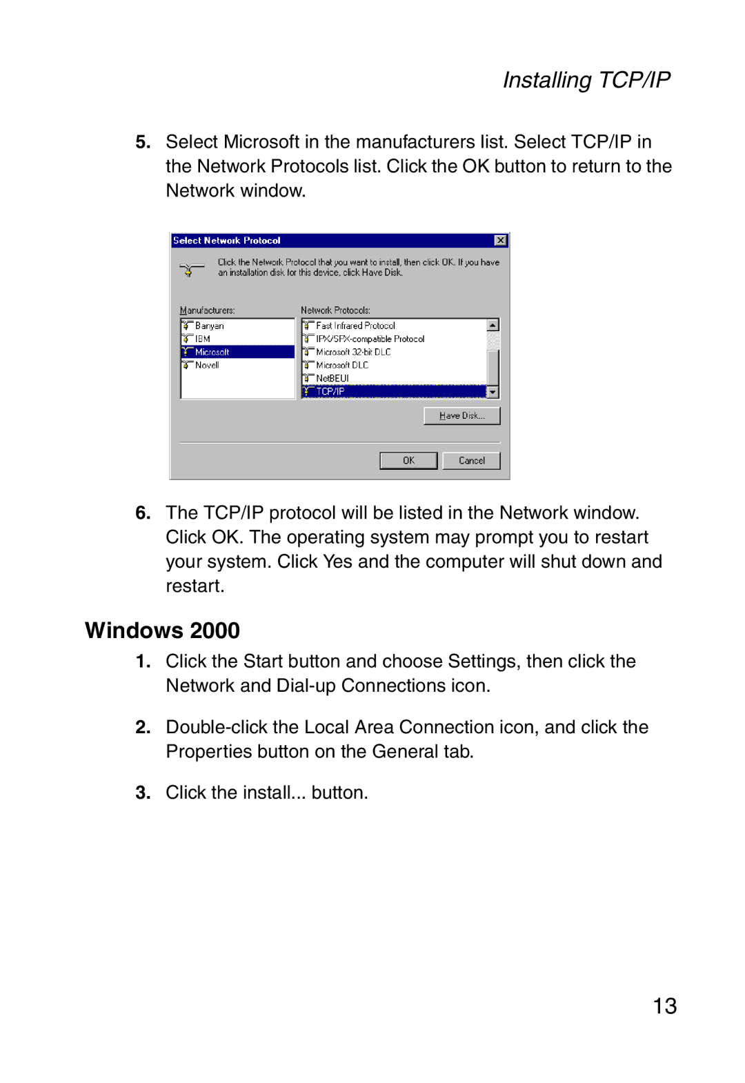 SMC Networks SMC2804WBR38 manual Installing TCP/IP, Windows 