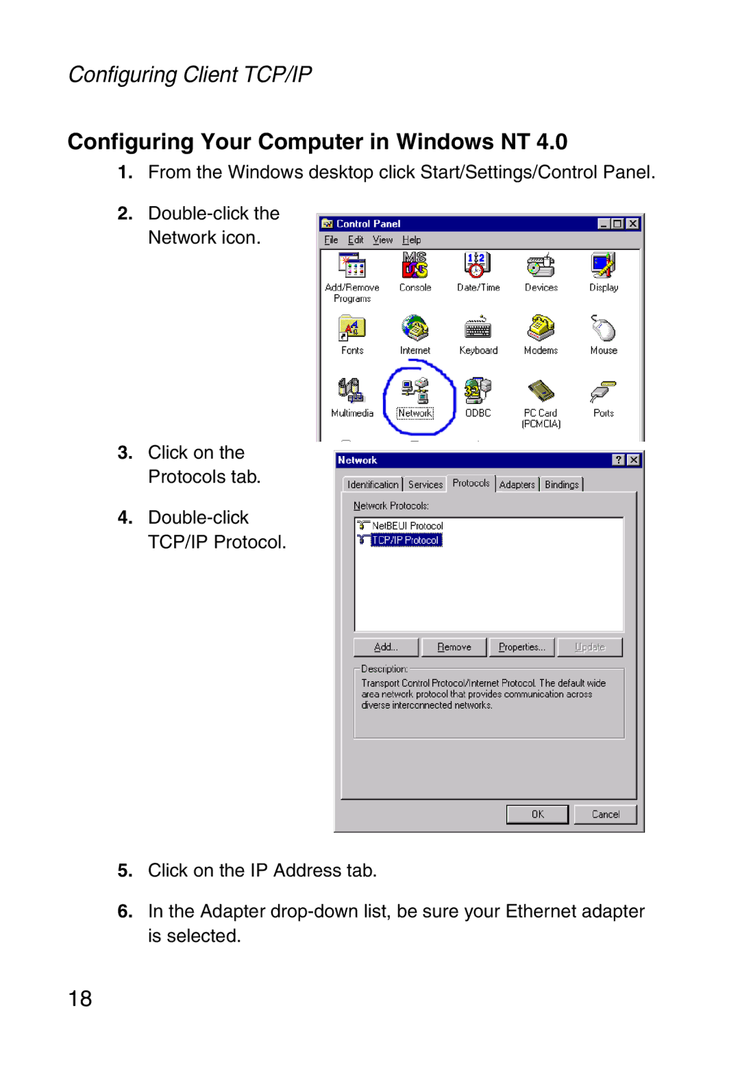 SMC Networks SMC2804WBR38 manual Configuring Your Computer in Windows NT 