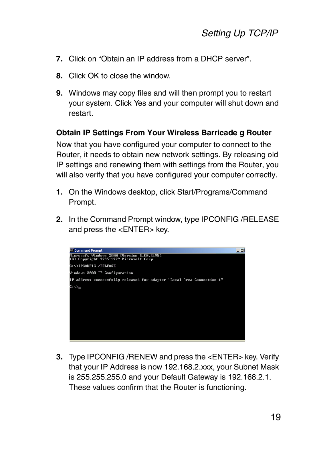 SMC Networks SMC2804WBR38 manual Setting Up TCP/IP 