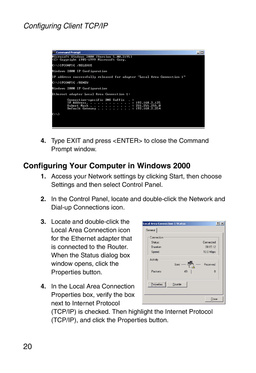 SMC Networks SMC2804WBR38 manual Configuring Your Computer in Windows 