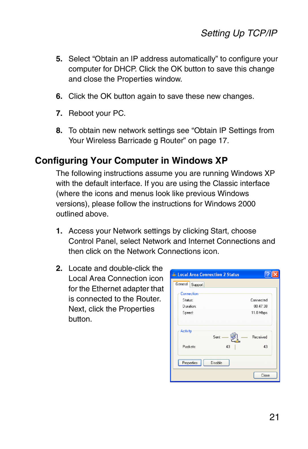 SMC Networks SMC2804WBR38 manual Configuring Your Computer in Windows XP 