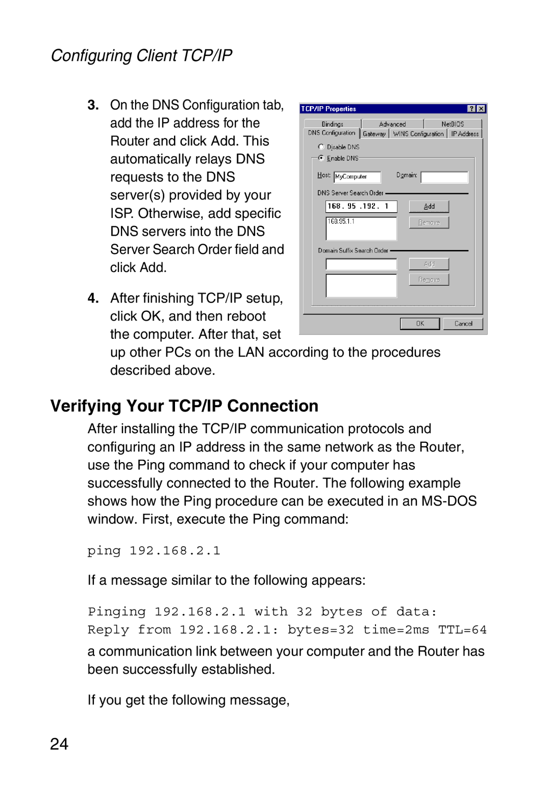 SMC Networks SMC2804WBR38 manual Verifying Your TCP/IP Connection 