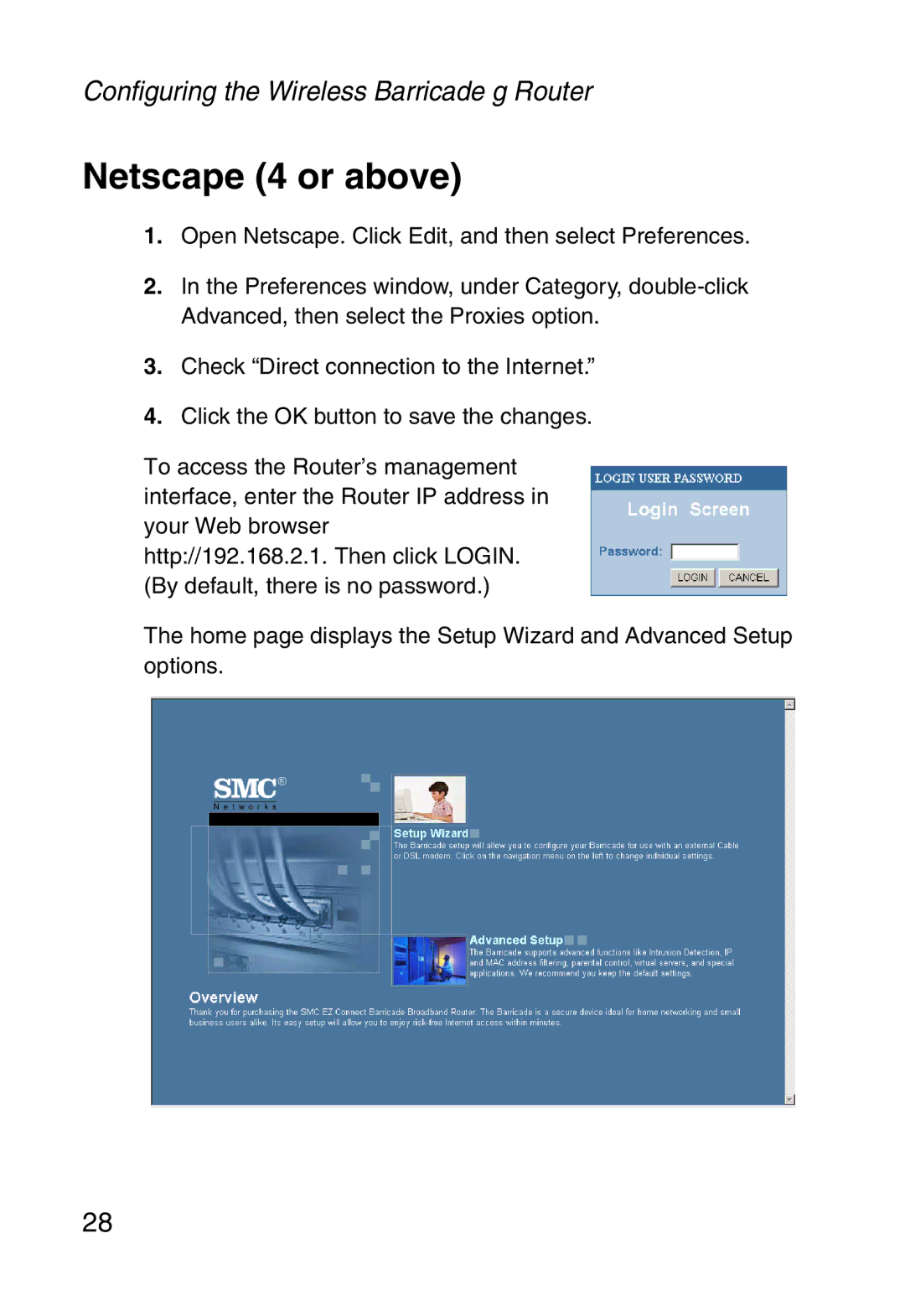 SMC Networks SMC2804WBR38 manual Netscape 4 or above 