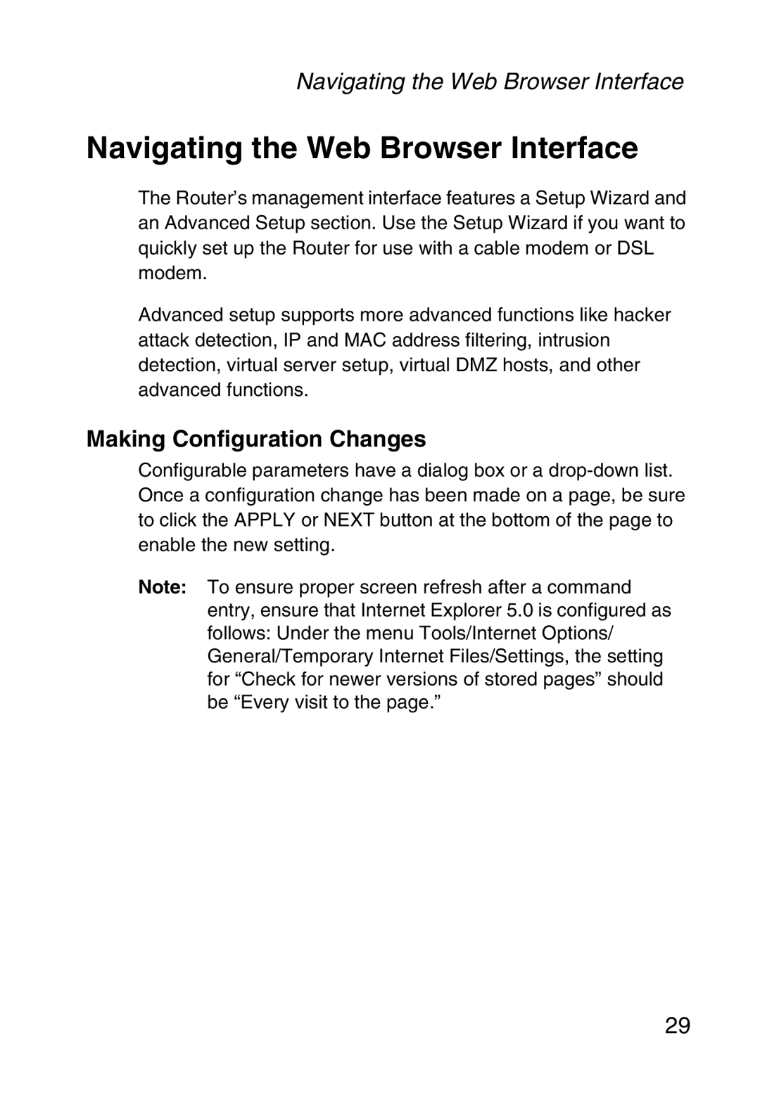 SMC Networks SMC2804WBR38 manual Navigating the Web Browser Interface, Making Configuration Changes 