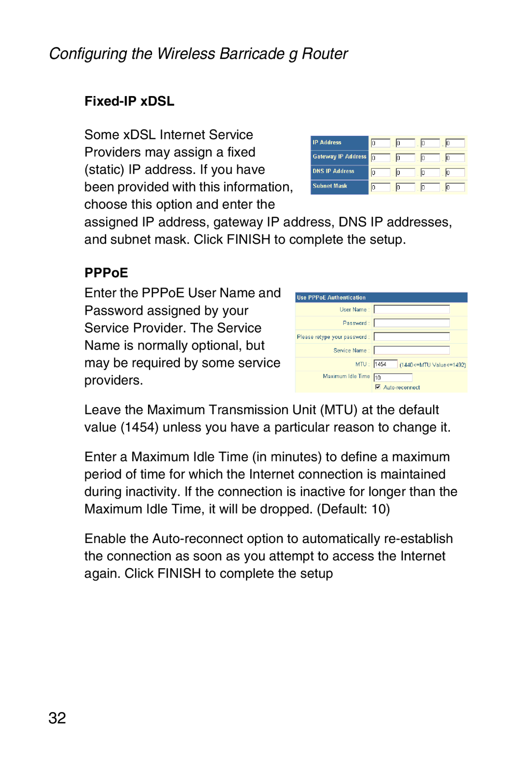 SMC Networks SMC2804WBR38 manual Fixed-IP xDSL, PPPoE 