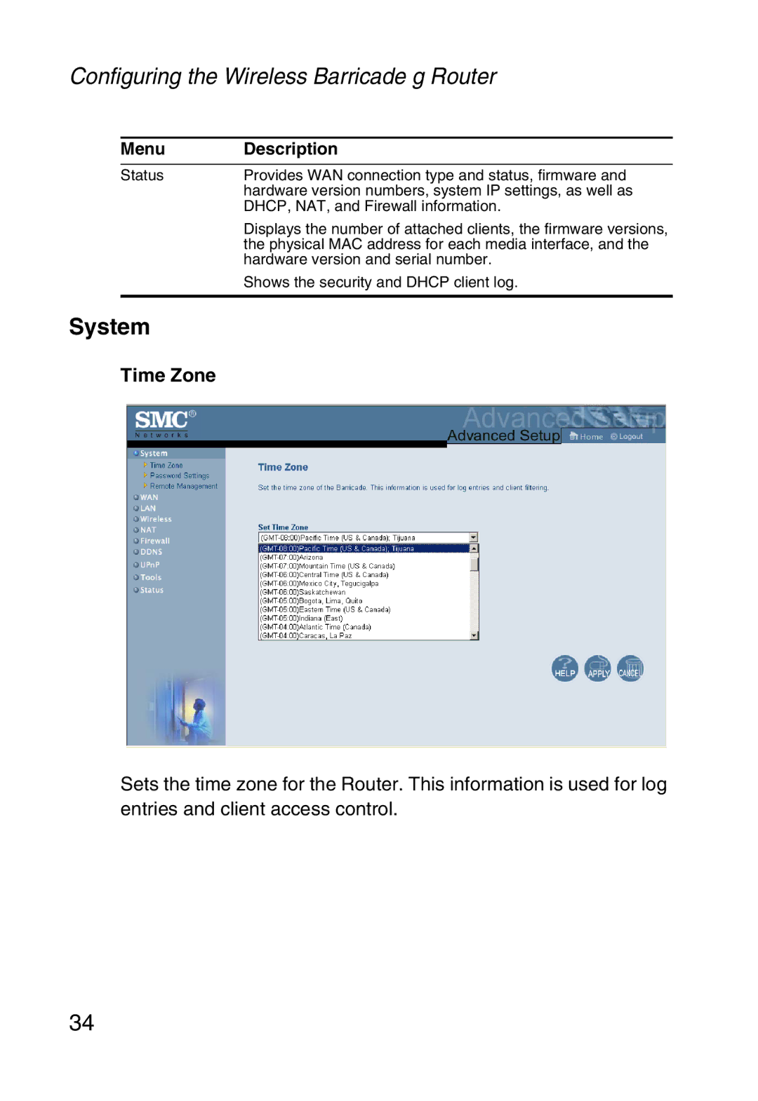 SMC Networks SMC2804WBR38 manual System, Time Zone 